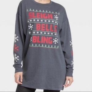 "Sleigh Bells Bling" Long Sleeve Graphic Sweatshirt Tunic/Dress